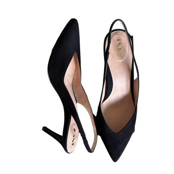 INEZ Mia Black Suede Slingback Pumps Pointed Toe Kitten Heel Dress Shoes-Size 10 - Picture 1 of 7